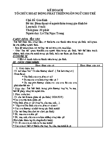 Giáo án mầm non Lớp Lá - Chủ đề: Gia đình - Đề tài: Đàm thoại về người thân trong gia đình bé - Lê Thị Ngọc Trang