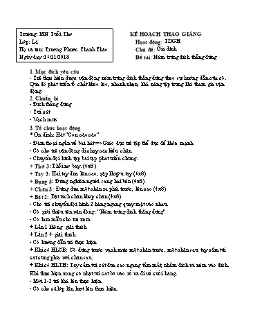 Giáo án mầm non Lớp Lá - Chủ đề: Gia đình - Đề tài: Ném trúng đích thẳng đứng - Năm học 2018-2019 - Trương Phước Thanh Thảo
