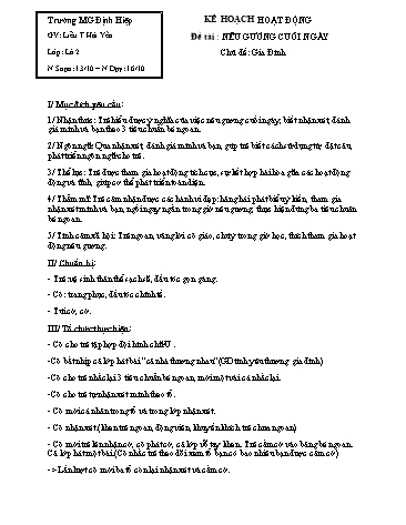 Giáo án mầm non Lớp Lá - Chủ đề: Gia đình - Đề tài: Nêu gương cuối ngày - Liễu Thị Hải Yến