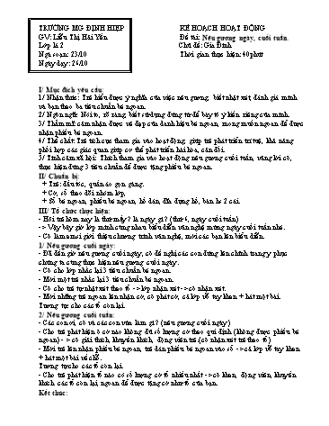 Giáo án mầm non Lớp Lá - Chủ đề: Gia đình - Đề tài: Nêu gương ngày, cuối tuần - Liễu Thị Hải Yến