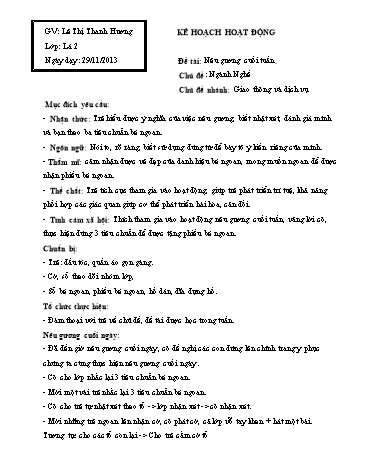 Giáo án mầm non Lớp Lá - Chủ đề: Giao thông và dịch vụ - Đề tài: Nêu gương cuối tuần - Lê Thị Thanh Hương