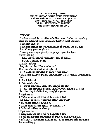Giáo án mầm non Lớp Lá - Chủ đề: Một số ngành nghề quen thuộc. Giao thông và dịch vụ - Đề tài: Tìm hiểu một số nghề - Huỳnh Thị Bình