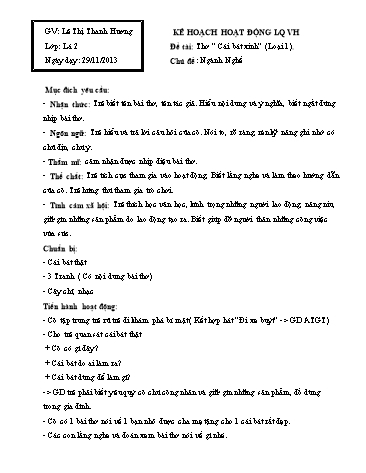 Giáo án mầm non Lớp Lá - Chủ đề: Ngành Nghề - Đề tài: Ngành Nghề - Lê Thị Thanh Hương