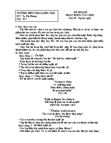 Giáo án mầm non Lớp Lá - Chủ đề: Ngành nghề - Tạ Thị Nương