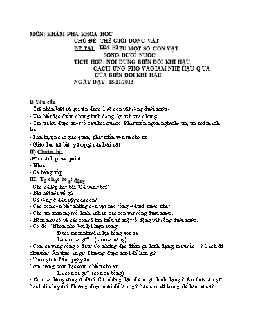 Giáo án mầm non Lớp Lá - Chủ đề: Thế giới động vật - Đề tài: Một số con vật sống dưới nước