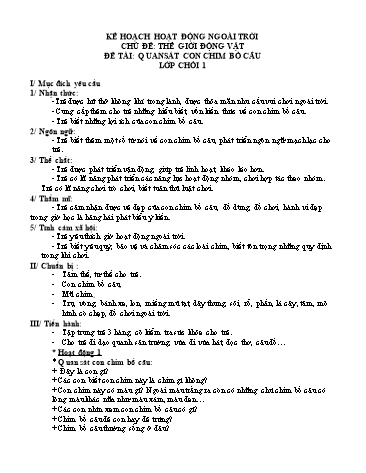 Giáo án mầm non Lớp Lá - Chủ đề: Thế giới động vật - Đề tài: Quan sát con chim bồ câu