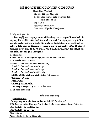 Giáo án mầm non Lớp Lá - Chủ đề: Thế giới động vật - Làm con vật nuôi trong gia đình từ lá cây - Năm học 2020-2021 - Nguyễn Như Quỳnh Giáo án mầm non Lớp Lá - Chủ đề: Thế giới động vật - Làm con vật nuôi trong gia đình từ lá cây - Năm học 2020-2021 - Nguyễn Như Quỳnh