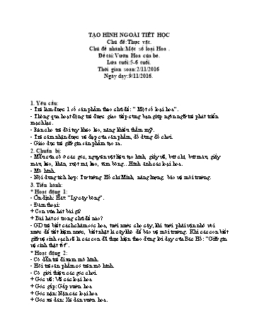 Giáo án mầm non Lớp Lá - Chủ đề: Thực vật. Một số loại hoa - Đề tài: Vườn hoa của Bé