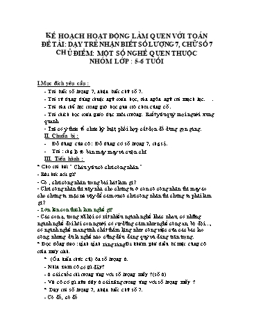 Giáo án mầm non Lớp Lá - Đề tài: Dạy trẻ nhận biết số lượng 7, chữ số 7