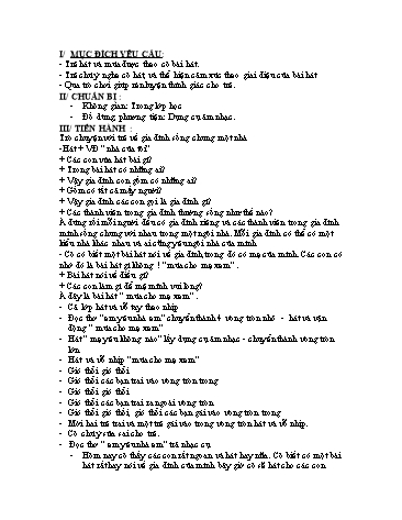 Giáo án mầm non Lớp Lá - Giáo dục âm nhạc - Nghe hát: Nhà của tôi