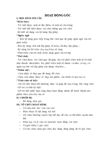Giáo án mầm non Lớp Lá - Hoạt động góc