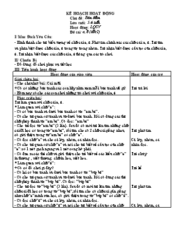 Giáo án mầm non Lớp Lá - Hoạt động: Làm quen chữ viết - Đề tài: E, ê (Tiết 1)
