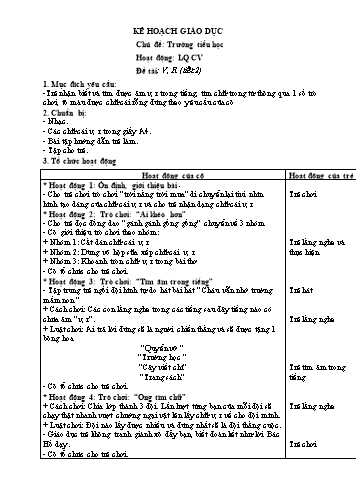 Giáo án mầm non Lớp Lá - Hoạt động: Làm quen chữ viết - Đề tài: V, R (tiết 2)