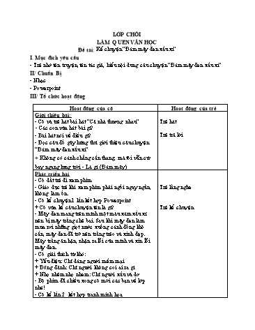 Giáo án mầm non Lớp Lá - Hoạt động: Làm quen văn học - Đề tài: Kể chuyện “Đám mây đen xấu xí”