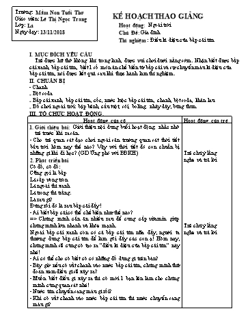 Giáo án mầm non Lớp Lá - Hoạt động: Ngoài trời - Đề tài: Thí nghiệm: Điều kì diệu của bắp cải tím - Năm học 2018-2019 - Lê Thị Ngọc Trang - Trường mầm non Tuổi Thơ
