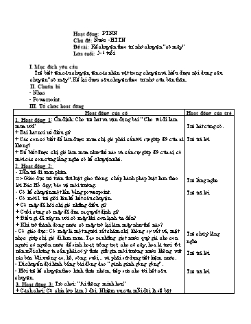 Giáo án mầm non Lớp Lá - Hoạt động: Phát triển ngôn ngữ - Đề tài : Kể chuyện theo trí nhớ chuyện “cô mây”