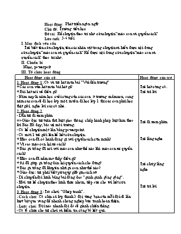 Giáo án mầm non Lớp Lá - Hoạt động: Phát triển ngôn ngữ - Đề tài: Kể chuyện theo trí nhớ câu chuyện “mèo con và quyển sách”