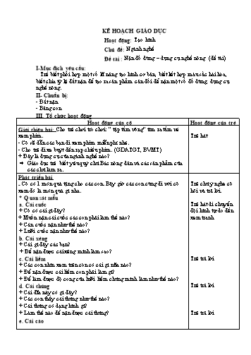 Giáo án mầm non Lớp Lá - Hoạt động: Tạo hình - Đề tài: Nặn đồ dùng – dụng cụ nghề nông