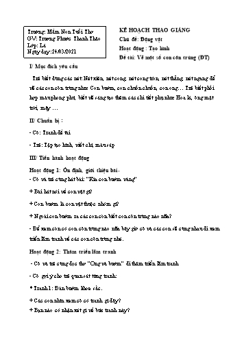 Giáo án mầm non Lớp Lá - Hoạt động: Tạo hình - Đề tài: Vẽ một số con côn trùng - Năm học 2020-2021 - Trương Phước Thanh Thảo - Trương mầm non Tuổi Thơ