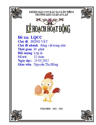 Giáo án mầm non Lớp Lá - Làm quen chữ cái - Chủ đề: Động vật - Nguyễn Thị Hồng