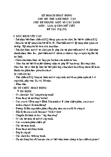 Giáo án mầm non Lớp Lá - Làm quen chữ viết - Đề tài: Chữ p, q