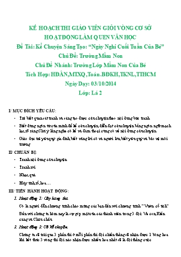 Giáo án mầm non Lớp Lá - Làm quen văn họa - Đề tài: Kể Chuyện Sáng Tạo: “Ngày Nghỉ Cuối Tuần Của Bé”