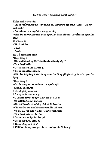 Giáo án mầm non Lớp Lá - Làm quen văn học - Thơ: Cái bát xinh xinh