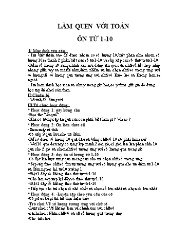 Giáo án mầm non Lớp Lá - Làm quen với Toán - Đề tài: Ôn từ 1-10