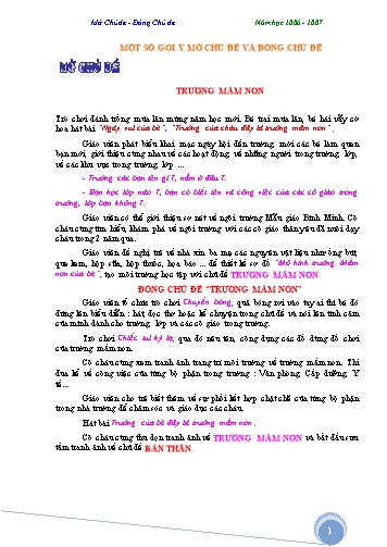 Giáo án mầm non Lớp Lá - Một số gợi ý mở chủ đề và đóng chủ đề
