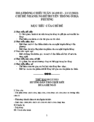 Giáo án mầm non Lớp Lá - Tuần 16 - Chủ đề: Ngành nghề. Nghề truyền thống ở địa phương