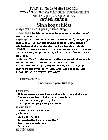 Giáo án mầm non Lớp Lá - Tuần 21 - Chủ điểm: Nước và các hiện tượng thiên nhiên - Chủ đề: Khí hậu - Lê Thị Bích Phượng