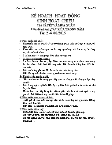 Giáo án mầm non Lớp Lá - Tuần 22 - Chủ đề: Tết và mùa xuân. Các mùa trong năm