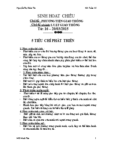 Giáo án mầm non Lớp Lá - Tuần 25 - Chủ đề: Phương tiện giao thông. Luật giao thông
