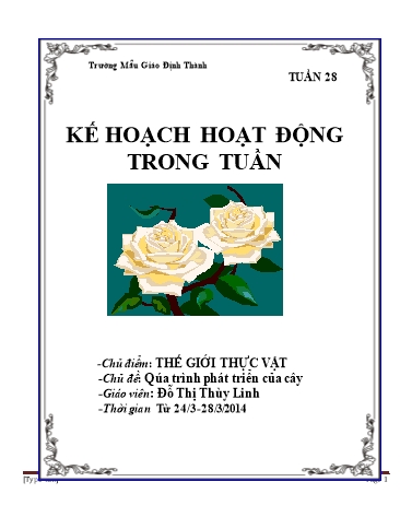 Giáo án mầm non Lớp Lá - Tuần 28 - Chủ đề: Qúa trình phát triển của cây - Đỗ Thị Thùy Linh