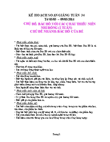 Giáo án mầm non Lớp Mầm - Chủ đề: Bác Hồ với các cháu Thiếu niên nhi đồng