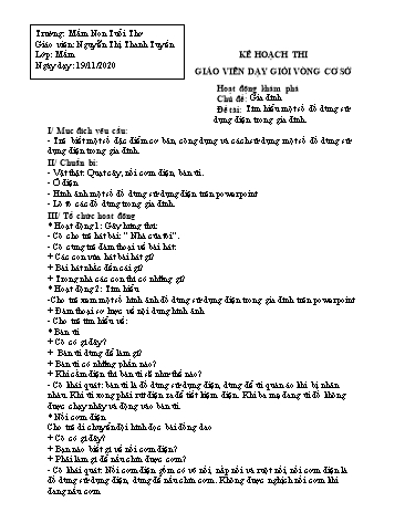 Giáo án mầm non Lớp Mầm - Chủ đề: Gia đình - Đề tài: Tìm hiểu một số đồ dùng sử dụng điện trong gia đình - Năm học 2020-2021 - Nguyễn Thị Thanh Tuyền - Mầm non Tuổi Thơ
