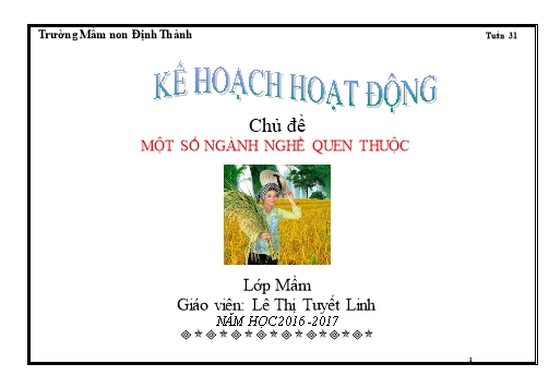 Giáo án mầm non Lớp Mầm - Chủ đề: Một số ngành nghề quen thuộc - Năm học 2016-2017 - Lê Thị Tuyết Linh - Trường Mẫu Giáo Định Thành