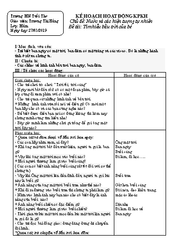 Giáo án mầm non Lớp Mầm - Chủ đề: Nước và các hiện tượng tự nhiên - Đề tài: Tìm hiểu bầu trời của bé - Năm học 2018-2019 - Trương Thị Hằng - Trương mầm non Tuổi Thơ
