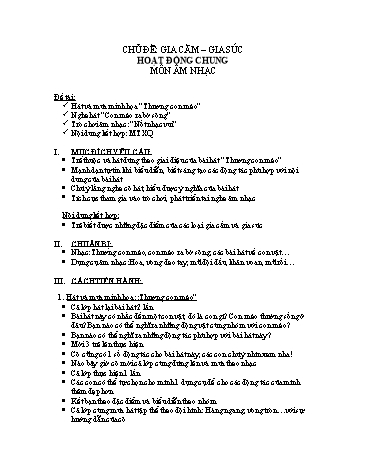 Giáo án mầm non Lớp Mầm - Giáo dục âm nhạc - Đề tài: Hát và múa minh họa “Thương con mèo”. Nghe hát “Con mèo ra bờ sông"