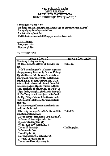 Giáo án mầm non Lớp Mầm - Giáo dục âm nhạc - Đề tài: Rửa mặt như mèo