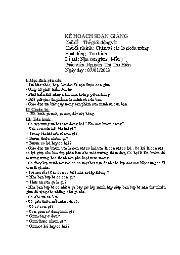 Giáo án mầm non Lớp Mầm - Tạo hình - Đề tài: Nặn con giun - Nguyễn Thị Thu Hiền