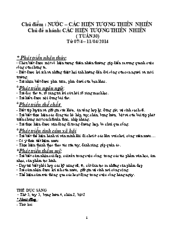 Giáo án mầm non Lớp Mầm - Tuần 30 - Chủ đề: Nước. Các hiện tượng thiên nhiên