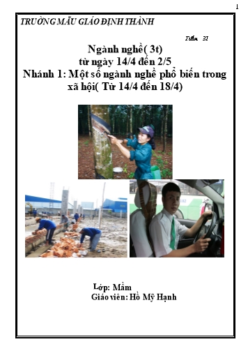 Giáo án mầm non Lớp Mầm - Tuần 31 - Chủ đề: Một số ngành nghề phổ biến trong xã hội - Năm học 2014-2015 - Hồ Mỹ Hạnh - Trường Mẫu Giáo Định Thành