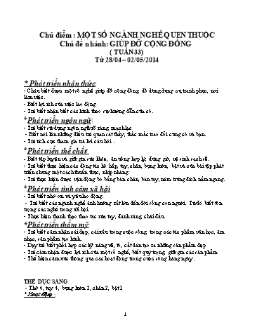 Giáo án mầm non Lớp Mầm - Tuần 33 - Chủ đề: Một số ngành quen thuộc. Giúp đỡ cộng đồng