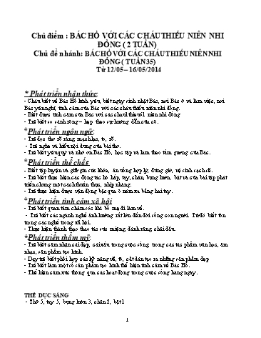 Giáo án mầm non Lớp Mầm - Tuần 35 - Chủ đề: Bác Hồ với các cháu Thiếu niên nhi đồng
