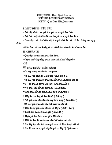 Giáo án mầm non Lớp Nhà trẻ - Chủ đề: Hoa, quả, rau, củ - Đề tài: Nhận biết quả dưa hấu, quả cam