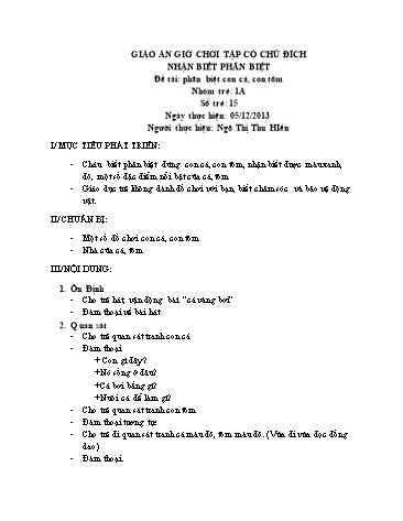 Giáo án mầm non Lớp Nhà trẻ - Đề tài: Phân biệt con cá, con tôm - Ngô Thị Thu HIền
