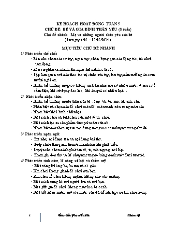 Giáo án mầm non Lớp Nhà trẻ - Tuần 5 - Chủ đề: Bé và gia đình thân yêu. Mẹ và những người thân yêu của bé