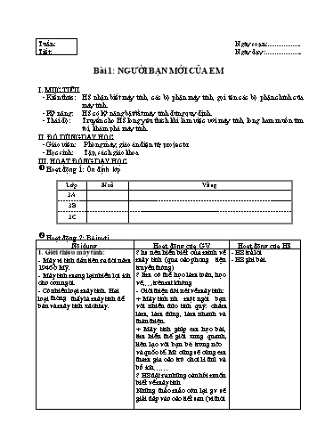 Giáo án Tin học Lớp 3 - Bài 1: Người bạn mới của em