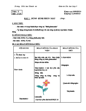 Giáo án Tin học Lớp 5 - Tuần 9-11 - Nguyễn Thị Thu Hưởng Giáo án Tin học Lớp 5 - Tuần 9-11 - Nguyễn Thị Thu Hưởng